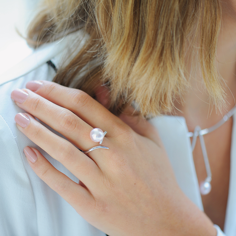 Bague perle rose